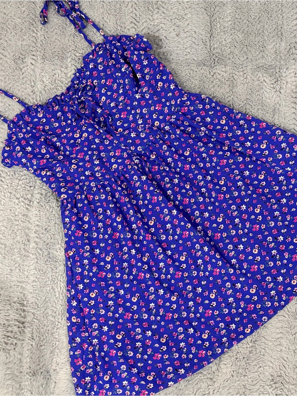 mine Royal Blue Floral Sundress with Pink Accents